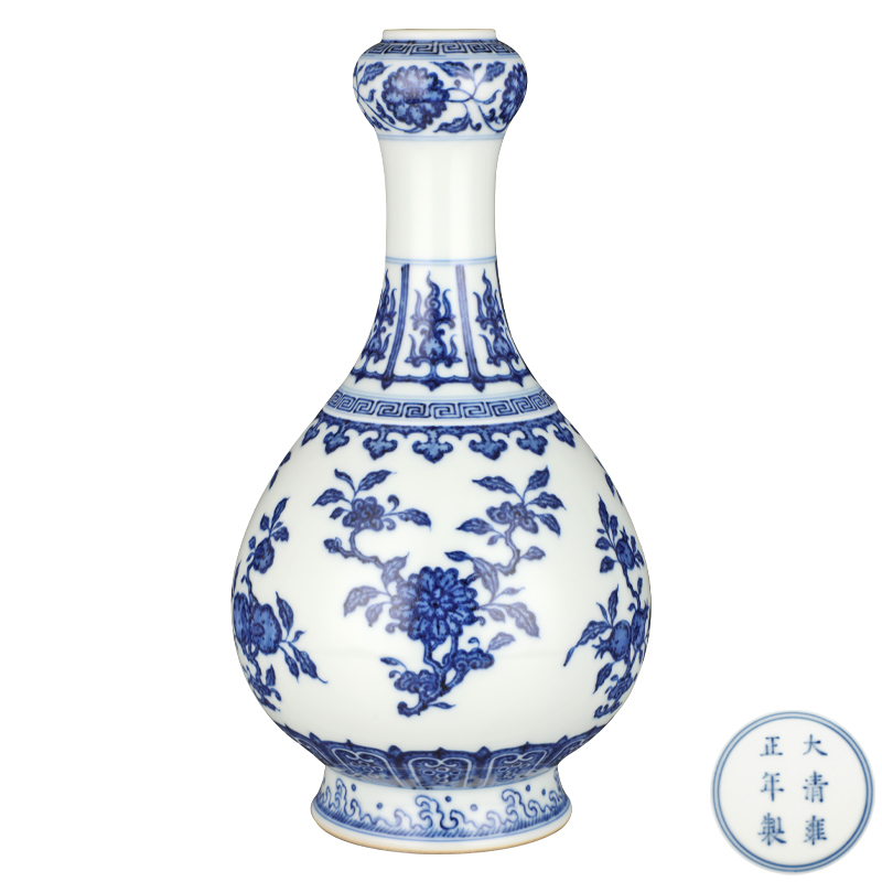 大清雍正年制款青花蒜头玉壶春瓶