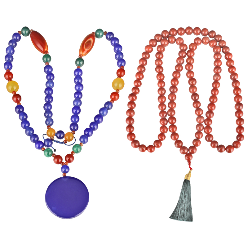 南红玛瑙（108颗×14） 克兰因蓝玛瑙挂坠一组