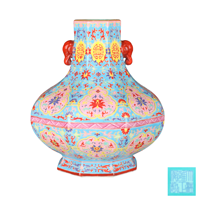 大清雍正年制款珐琅彩八方象耳瓶