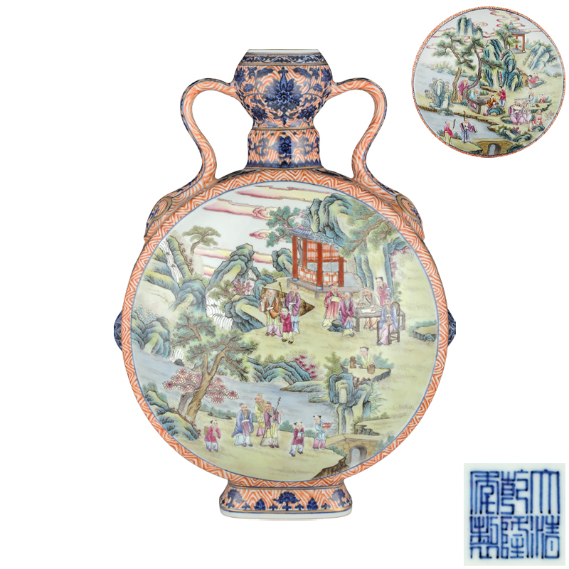 大清乾隆年制款粉彩人物如意绶带抱月瓶