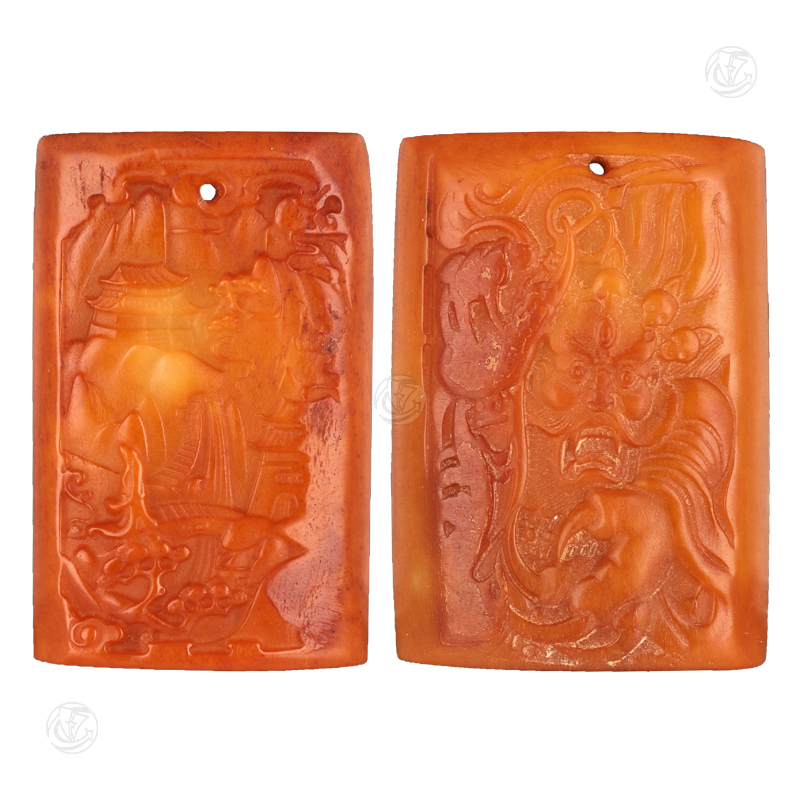 龙纹骨牌、山水骨牌