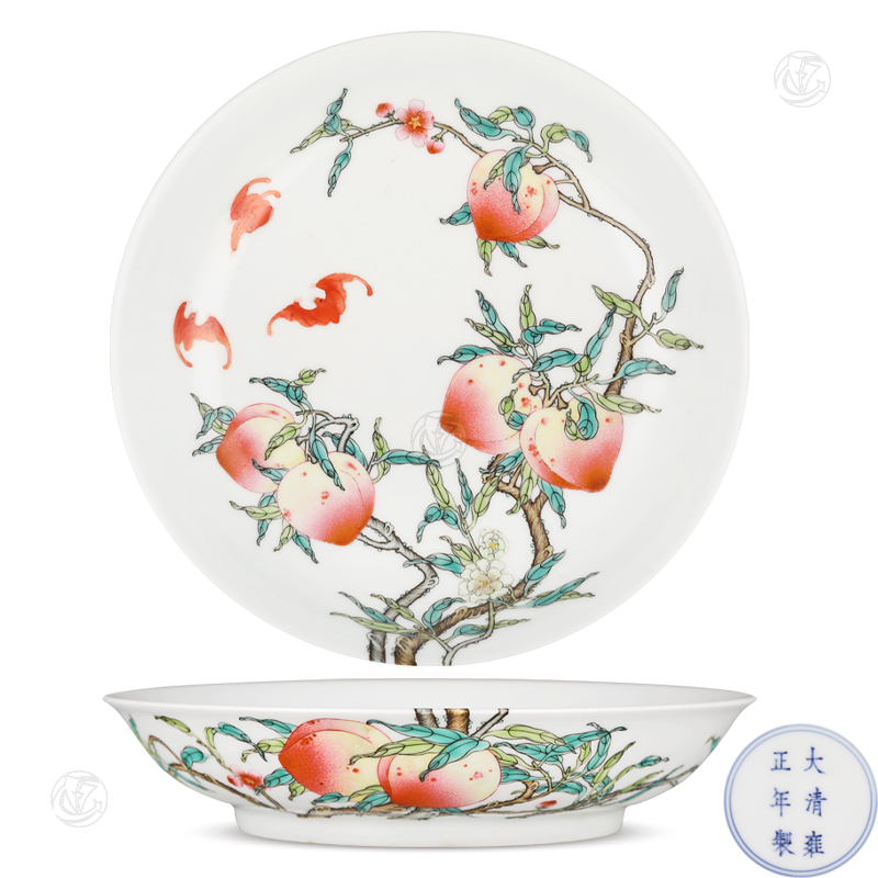 大清雍正年制款粉彩五福捧寿过墙盘