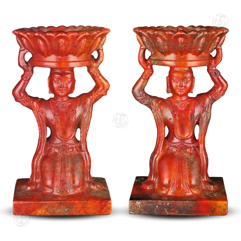 仕女莲花烛台 一对