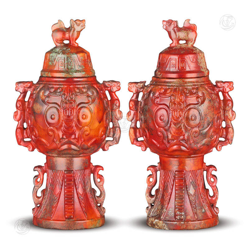 螭龙神面尊 一对