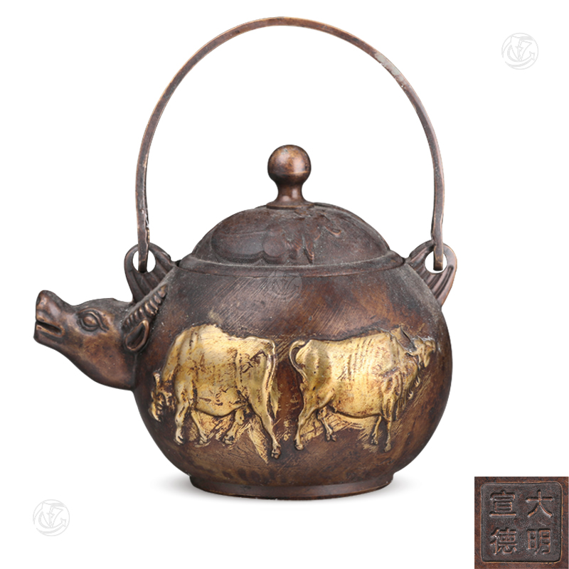 大明宣德款五牛铜壶