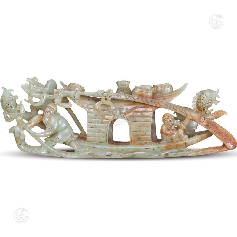 明代和田玉“渔翁得利”摆件