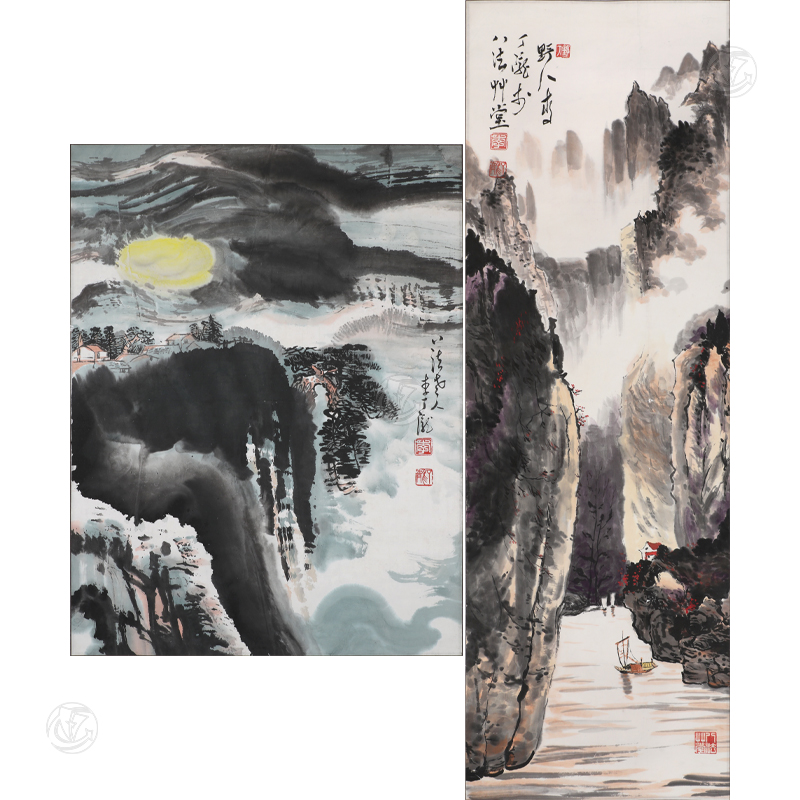 李丁龙 山水作品 两幅一组