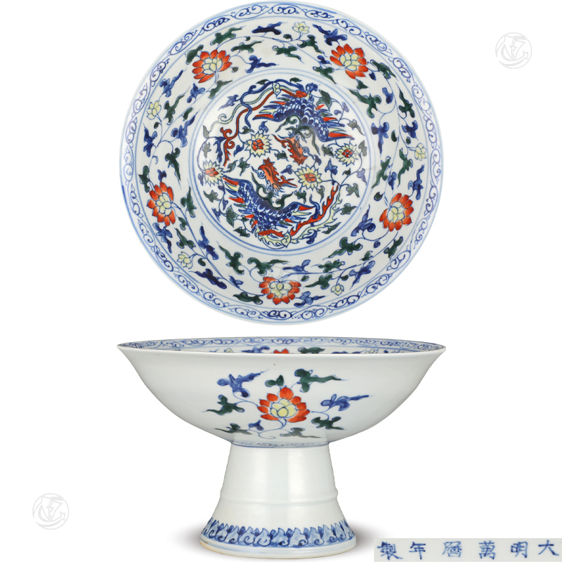 宣德年制款五彩高足贡盘