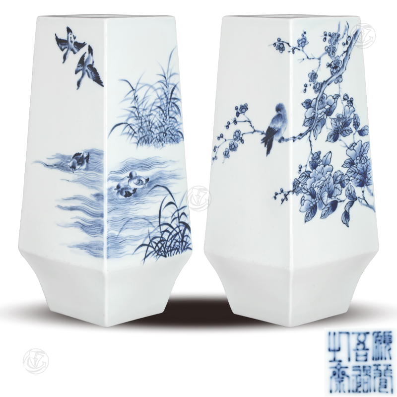 王步 青花花鸟四方尊 (愿闻吾过之斋款)