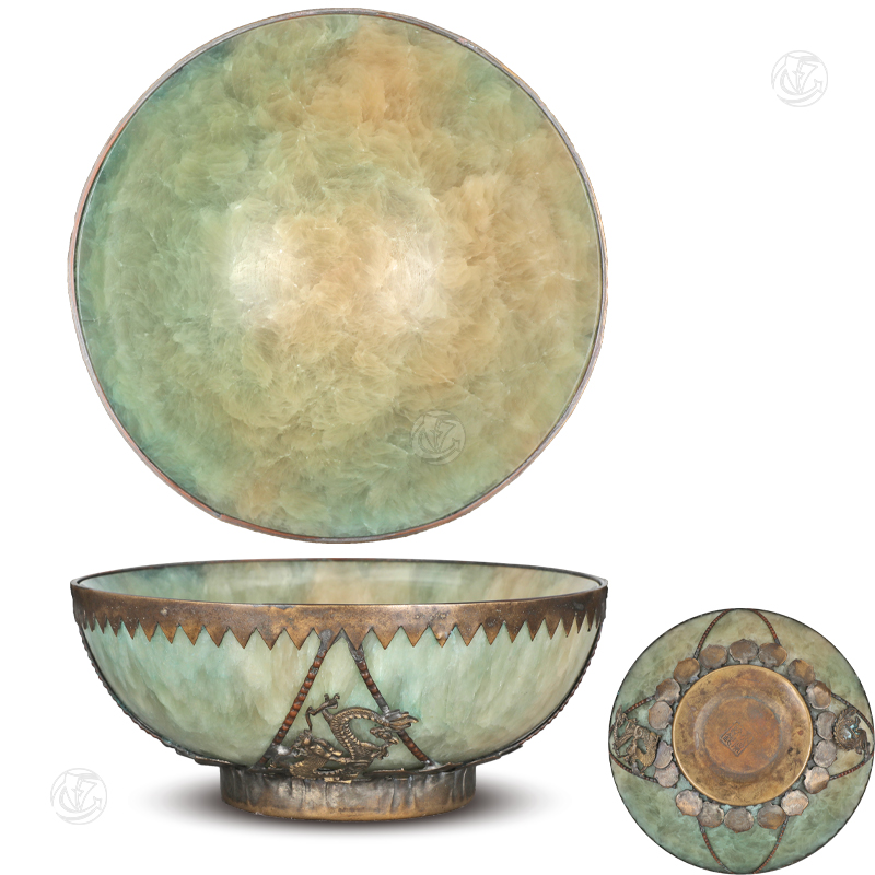 天宝纹银冰花翠玉碗