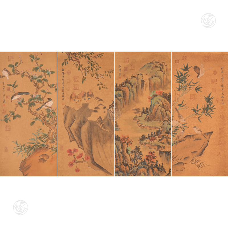 沈周、沈铨、文征明、吕纪 画作四幅