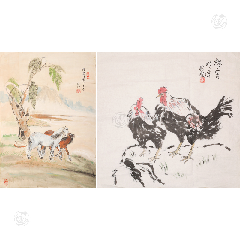 敬松 双马图、大吉图