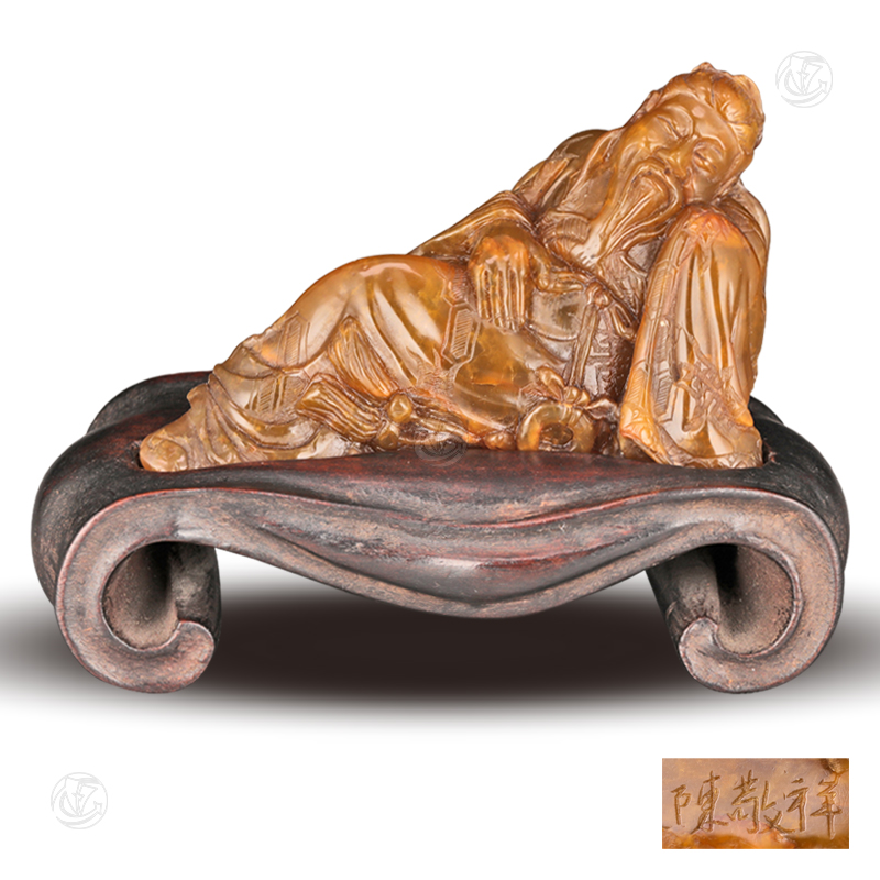 田黄冻渔翁得利摆件