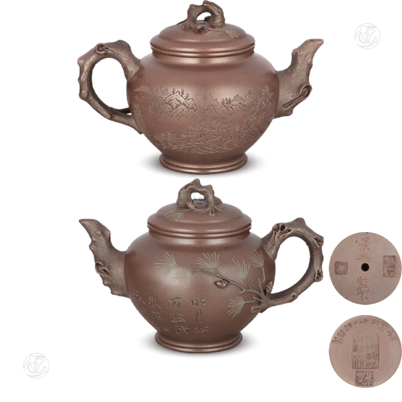 顾景舟亲侄顾顺芝 松抱春壶（顾景舟原章 启功 吴湖帆合制）