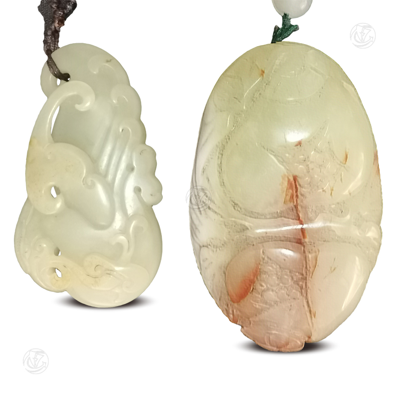 和田玉凤鸟吊坠、金蝉把件（1组2件）