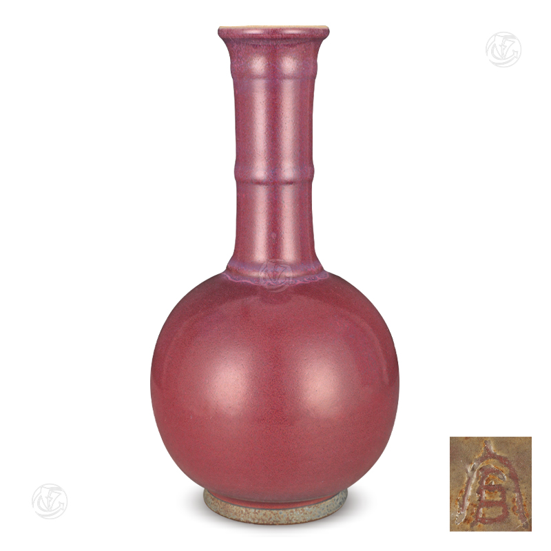 宋 钧瓷竹节旋纹撇口瓶