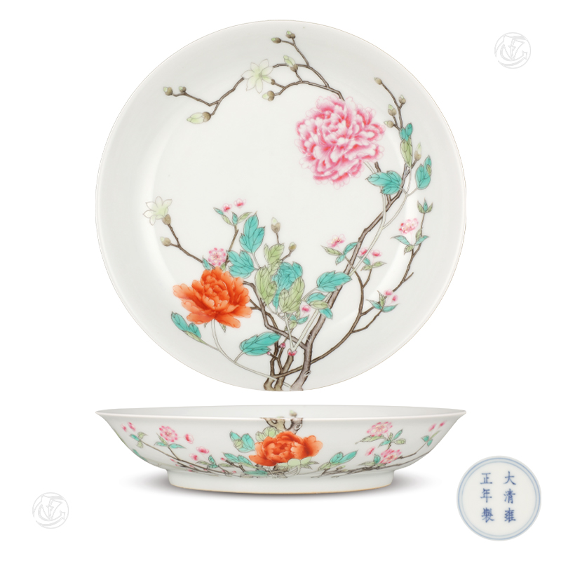 大清雍正粉彩过枝花卉纹盘