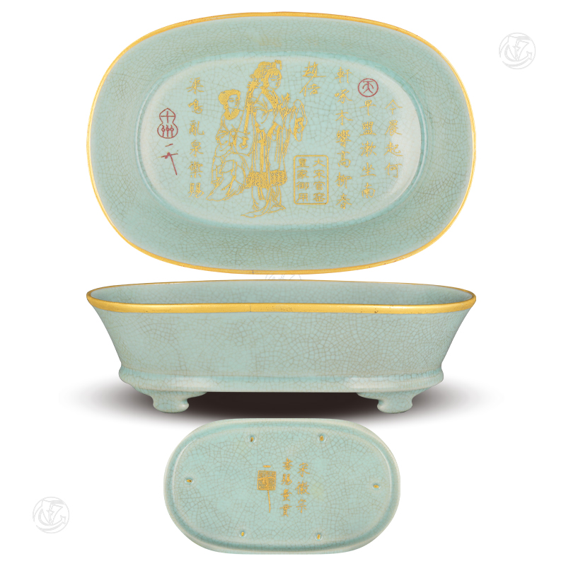 汝窑宋徽宗御题诗描金包口水仙盆