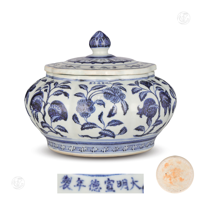 大明宣德年制款花果纹瓜棱盖罐